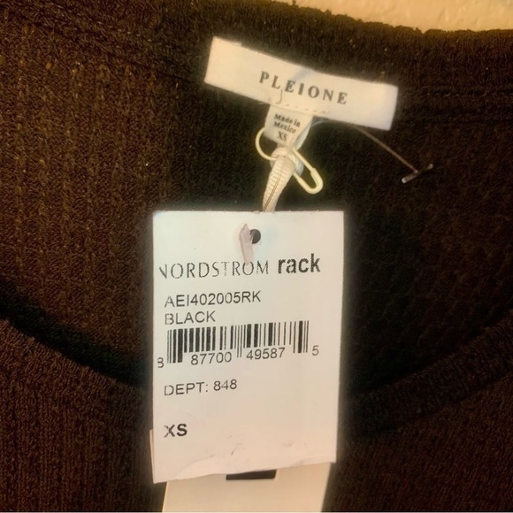 NWT Pleione Top XS Black Waffle Knit Short Sleeves Crossover Knot Hi Lo - Picture 10 of 16